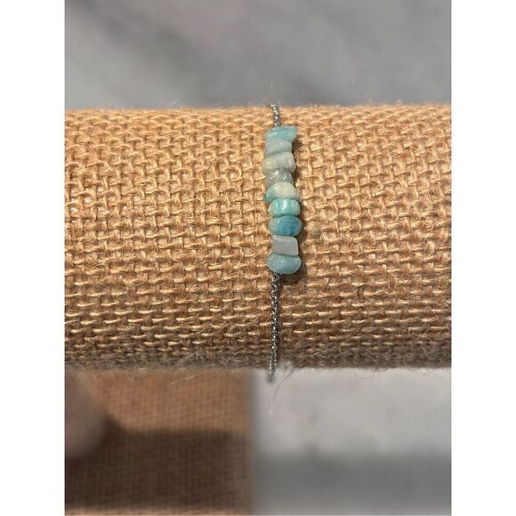 Pura Vida Chip Amazonite Stone Silver Plated Cable Chain Bracelet Aqua OS - Picture 2 of 4